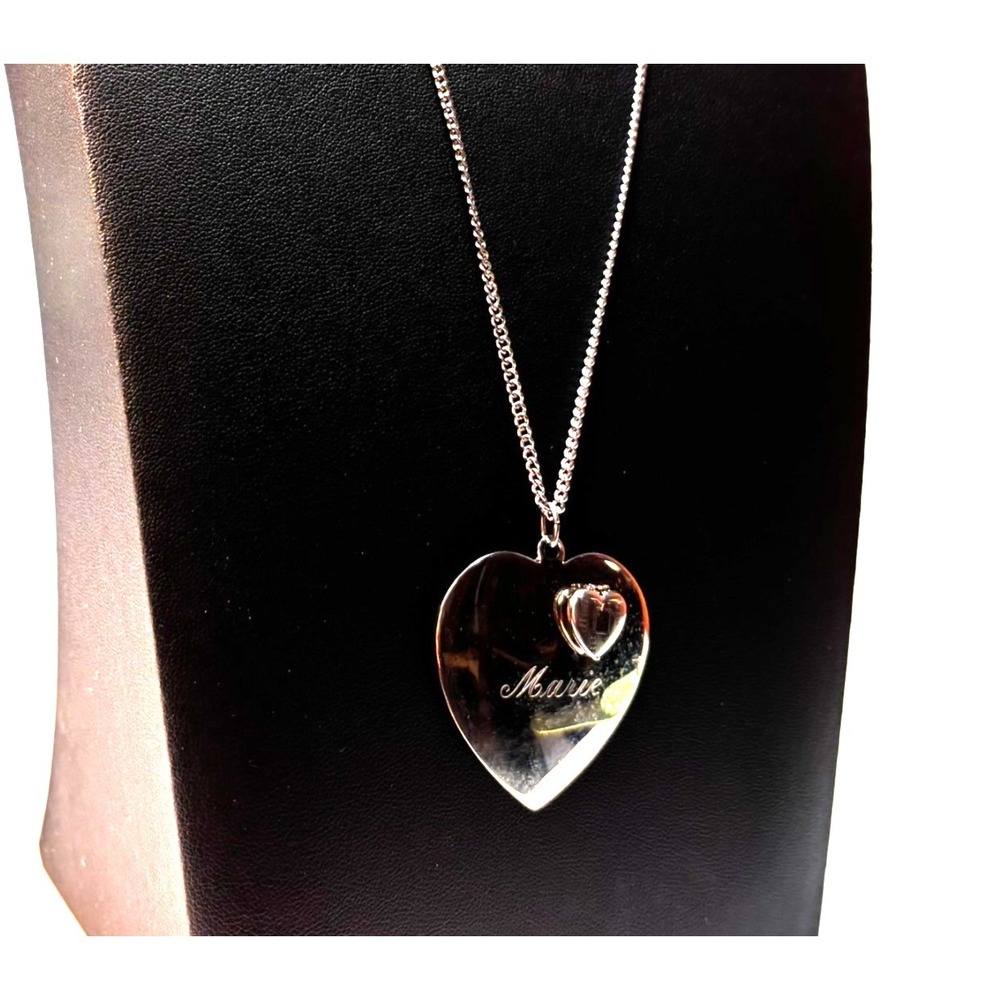 Pendant Necklace Silver Tone‎ Photo Locket on Large Heart Marie